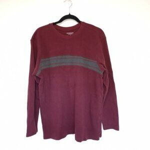 Covington Men's Size L Burgundy and Grey Striped Y2K Vintage Sweater
